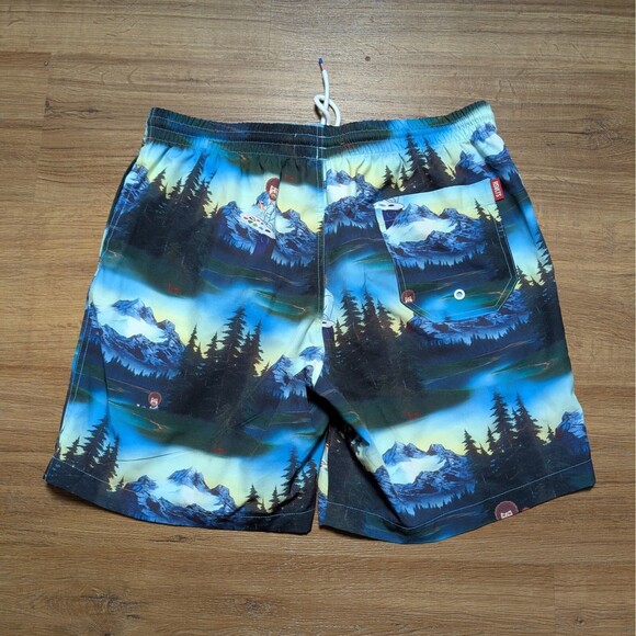 RSVLTS x Bob Ross Limited Edition Forest Print Swim Trunks Shorts Mens Sz Large - Picture 6 of 11